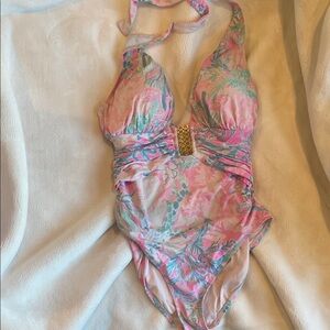 Lilly Pulitzer Pink and Blue Floral One Piece Swimsuit
